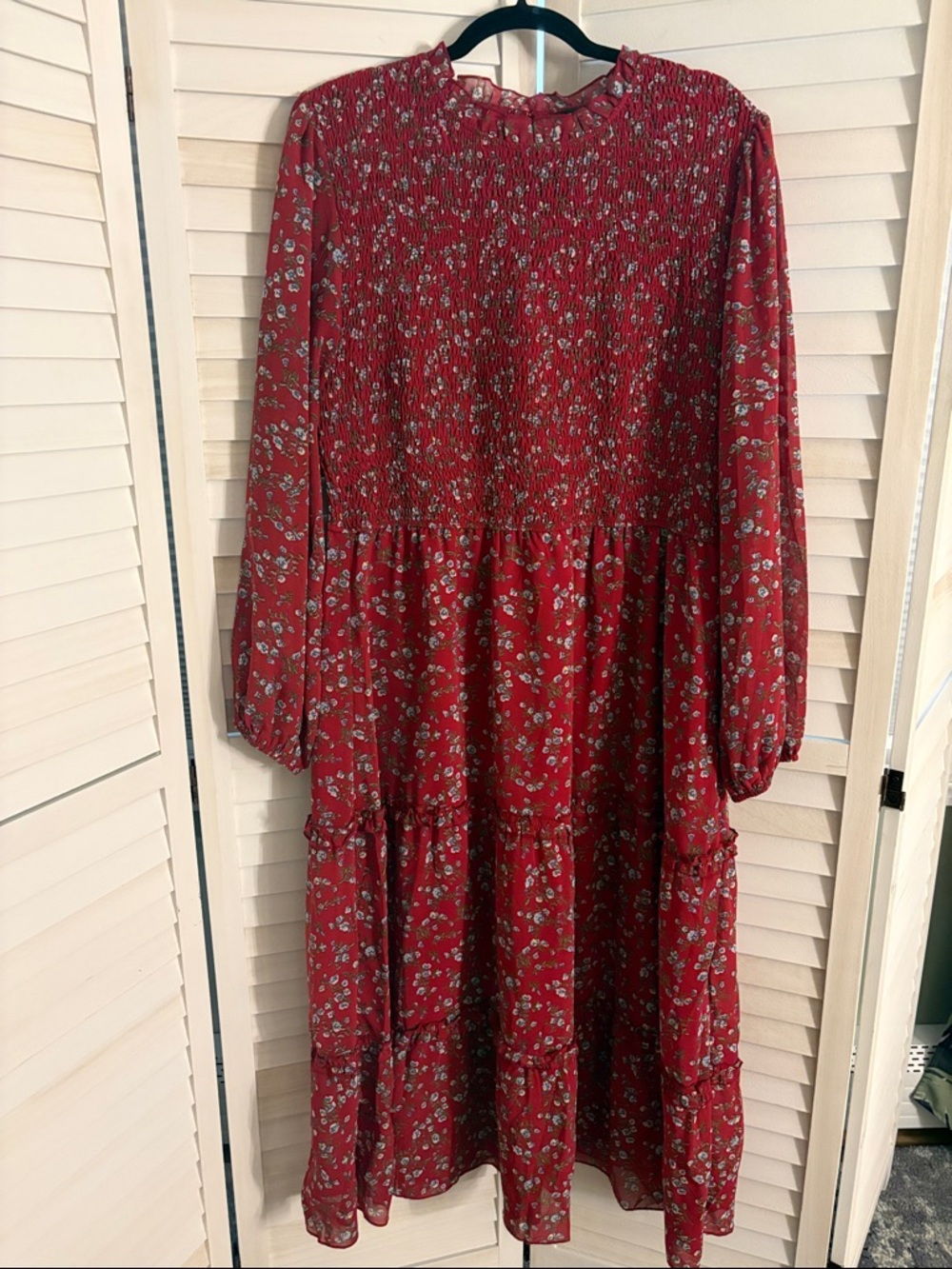 Fashion Brand Company Red Floral Smocked Tiered Maxi Dress